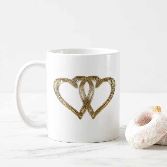 Twin Gold Hearts Valentine's Day Mug (With Donut)