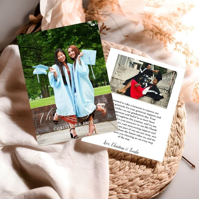 Twin Graduate Photo Graduation Thank You Card (Creator Uploaded)