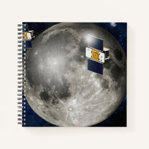 Twin Grail Spacecraft Orbiting The Moon. Notebook