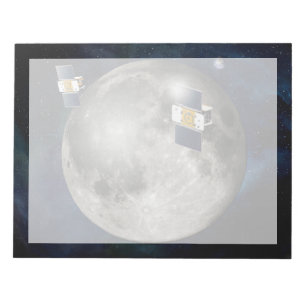 Twin Grail Spacecraft Orbiting The Moon. Notepad