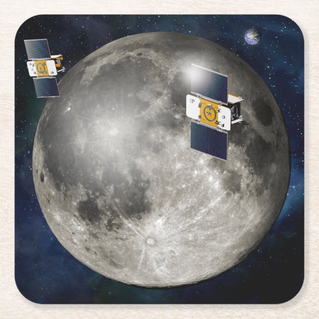 Twin Grail Spacecraft Orbiting The Moon. Square Paper Coaster (Front)