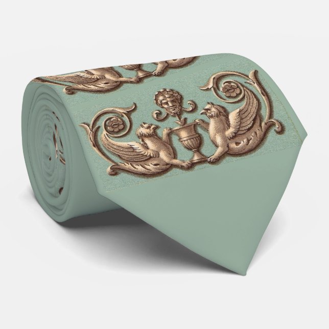 twin gryphons print tie (Rolled)