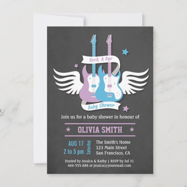 Twin Guitars Rock and Roll Rock a Bye Baby Shower Invitation (Front)