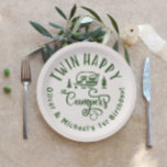 Twin Happy Campers brown minimalist 1st birthday Paper Plate<br><div class="desc">Twin Happy Campers brown minimalist 1st birthday Paper Plates
Matching items available.</div>