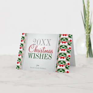 Twin Hearts Christmas Green Red Pattern Card