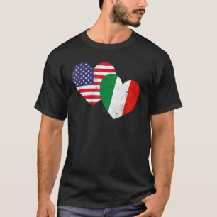 Twin Hearts Italy USA Flags Distressed for Italian T-Shirt