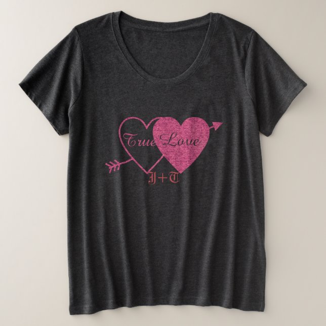 Twin Hearts with Arrow Valentine's Day Plus Size T-Shirt (Design Front)
