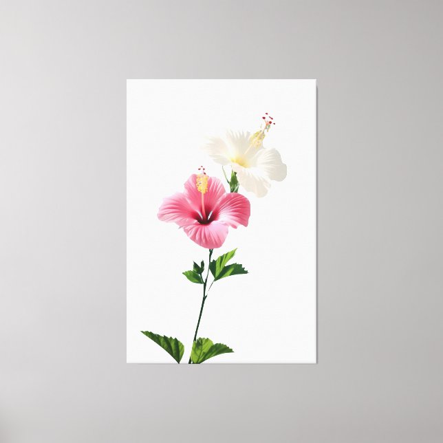 Twin Hibiscus Elegance Blush & Ivory Bloom Harmony Canvas Print (Front)