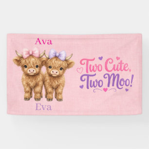 Twin Highland Cows Girls Birthday Party Banner
