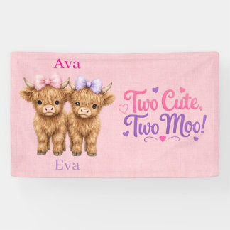 Twin Highland Cows Girls Birthday Party Banner