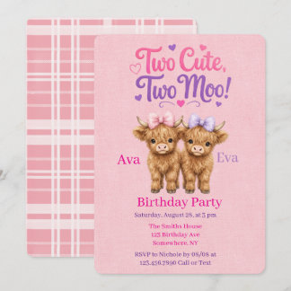 Twin Highland Cows Girls Birthday Party Invitation