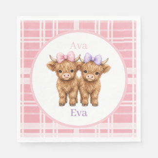 Twin Highland Cows Girls Birthday Party Napkin