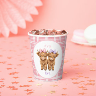Twin Highland Cows Girls Birthday Party  Paper Cups