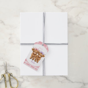 Twin Highland Cows Girls Birthday Party Thank You Gift Tags