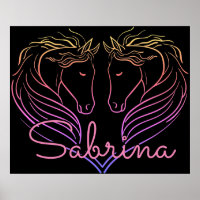 Twin Horse Head Heart Personalised