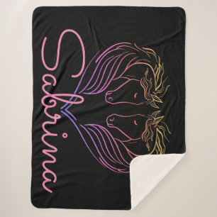 Twin Horse Head Heart Personalised Sherpa Blanket