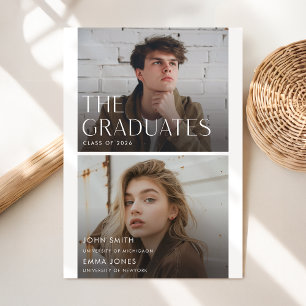 Twin Joint Double Photo Graduation Announcement Postcard