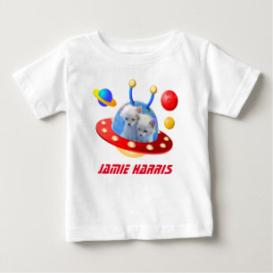 Twin Kittens Cats in UFOs SciFi Flying Saucer Baby T-Shirt