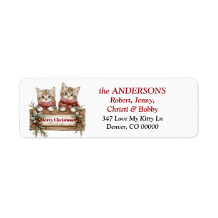 Twin Kittens Merry Christmas Sign Return Address