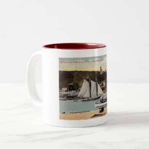 Twin Lights, Highlands, NJ Vintage Style Two-Tone Coffee Mug
