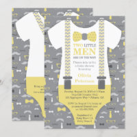 Twin Little Men Baby Shower Invitation, Yellow