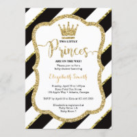 Twin Little Princes Shower Invite, Faux Glitter