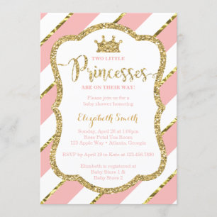 Twin Little Princesses Shower Invite, Faux Glitter Invitation