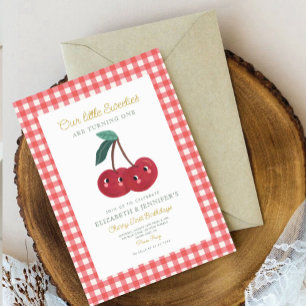 Twin little sweeties Cherry First Birthday  Invitation