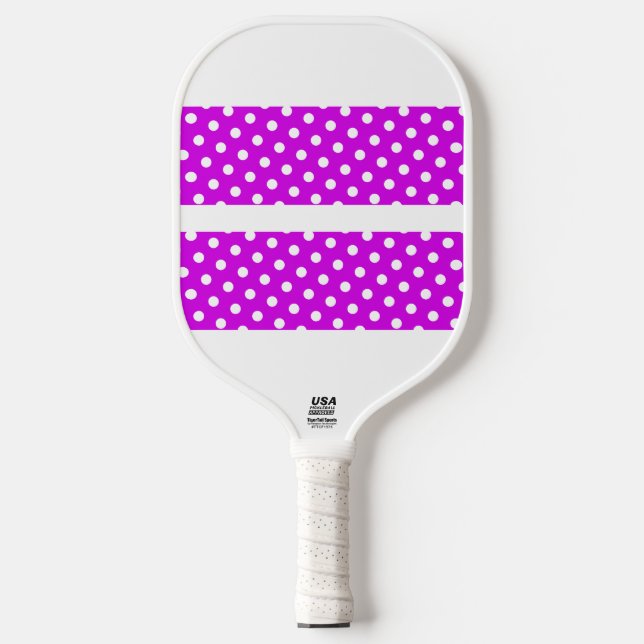 Twin Magenta Pink Racing Stripes White Polka Dots Pickleball Paddle (Front)