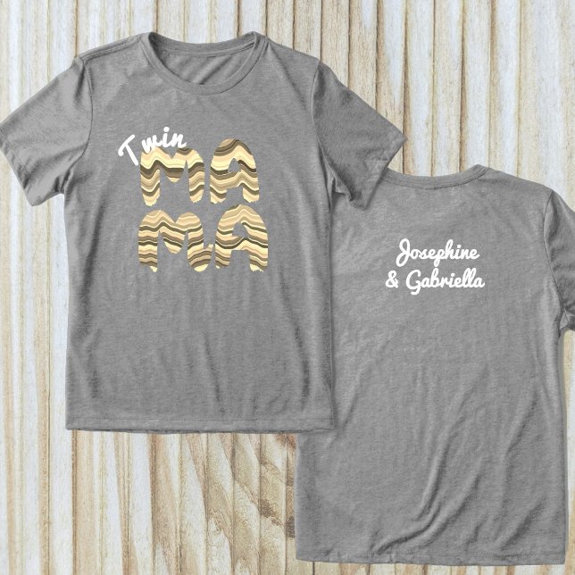 Twin Mama Custom Kids Names Retro Cute Typography  Tri-Blend Shirt (Creator Uploaded)
