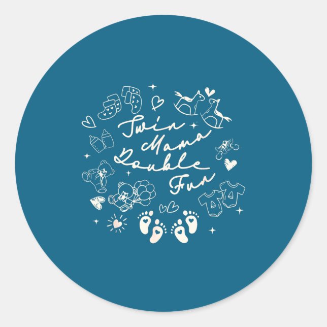 Twin Mama Valentine First Time Twin Mama Twin Mom  Classic Round Sticker (Front)