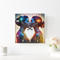 Twin Models Kissing With Colourful Sparkles