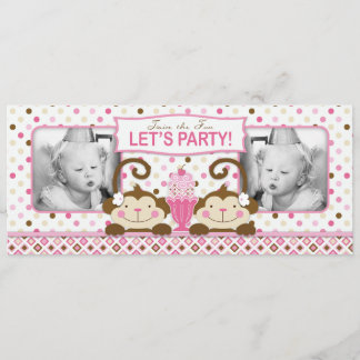 Twin Monkeys & Ice Cream Sundae Birthday Invitation