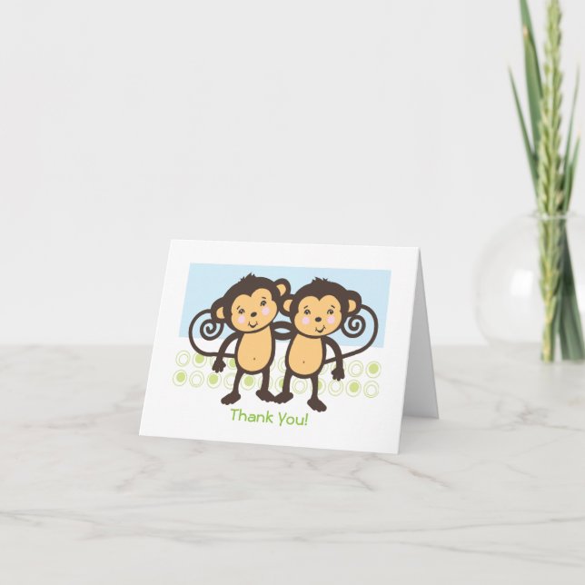 Twin Monkeys Thank You Card (Front)