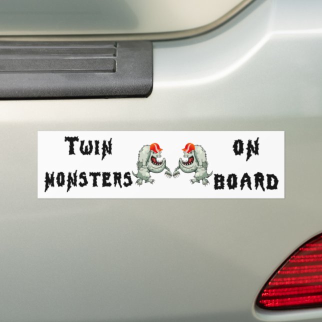 Twin Monsters On Board - Two Monsters Fist Bumping Bumper Sticker (On Car)