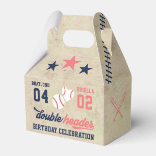 Twin or Sibling Baseball Double Header Birthday Favour Box