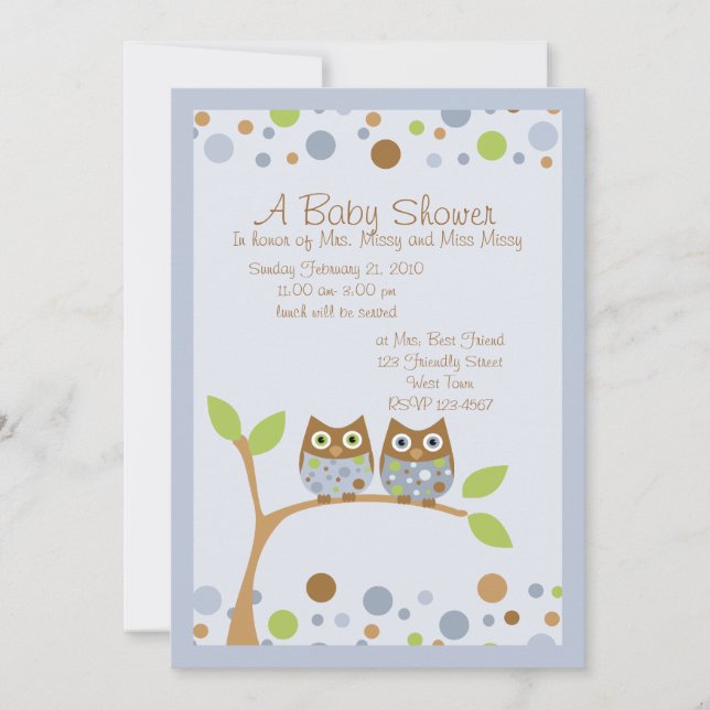 Twin Owl Baby Shower Invitation (Front)