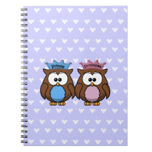 twin owl princess & prince spiral notebook