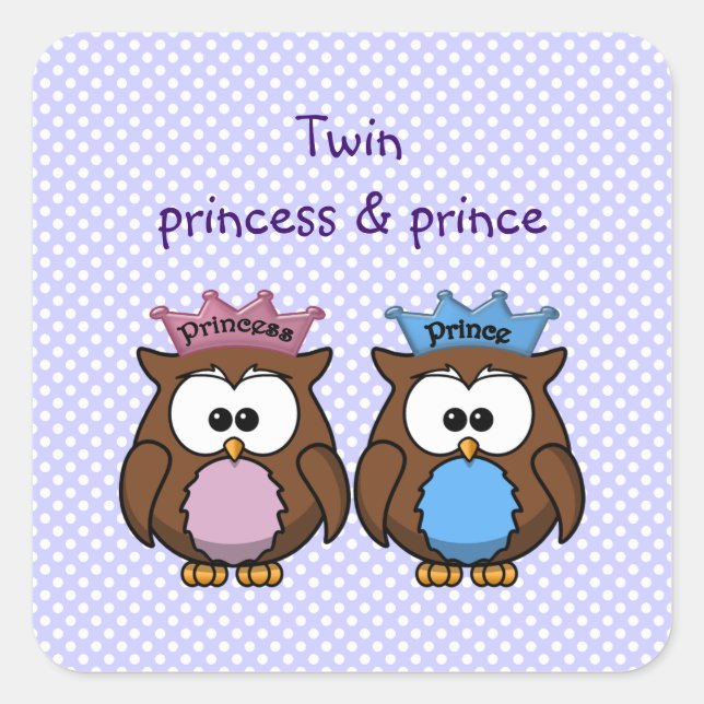 twin owl princess & prince square sticker (Front)