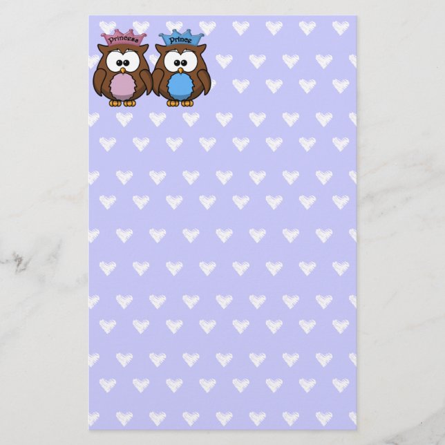 twin owl princess & prince stationery (Front)