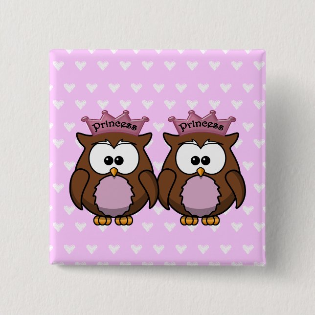 twin owl princesses 15 cm square badge (Front)