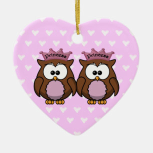 twin owl princesses ceramic tree decoration