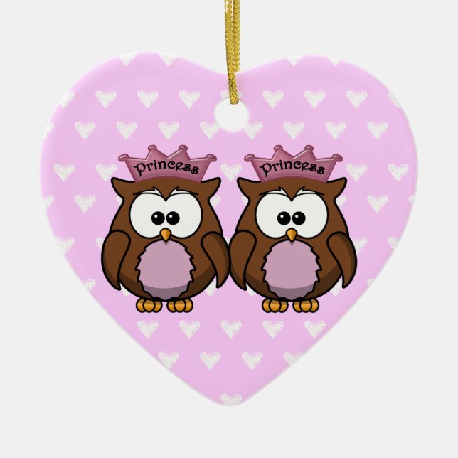 twin owl princesses ceramic tree decoration (Front)