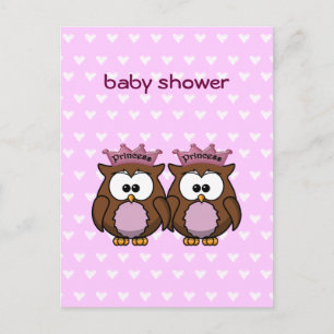 twin owl princesses invitation postcard