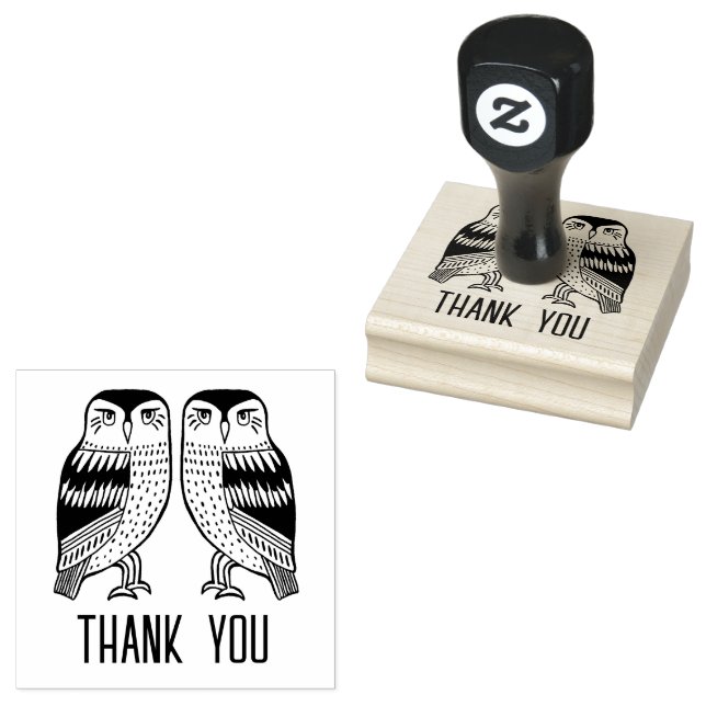 Twin Owls Cute Simple BABY SHOWER CUSTOM THANK YOU Rubber Stamp (Stamped)