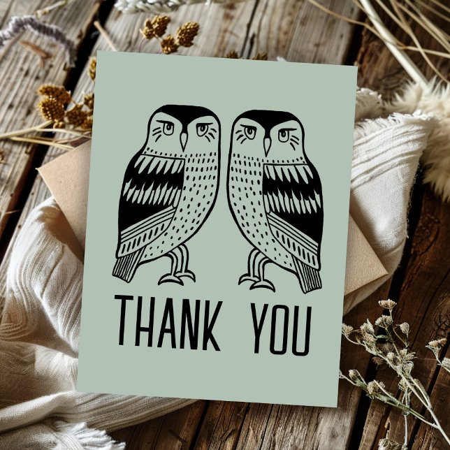 Twin Owls Cute Simple Chic CUSTOM Thank You  Postcard (Twin Owls Cute Simple Chic CUSTOM Thank You Postcard
)