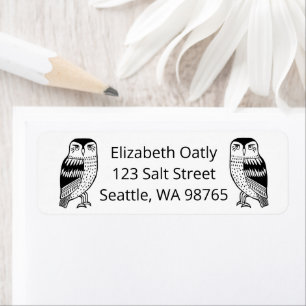 Twin Owls Line Drawing Cute CUSTOM Return Address