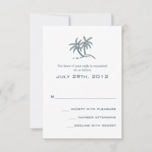 Twin Palm Trees Blue Tropical Beach Wedding RSVP Card