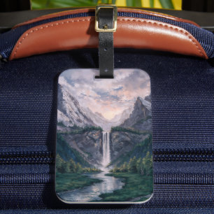 Twin Peak Falls - Serene Painterly Landscape Style Luggage Tag