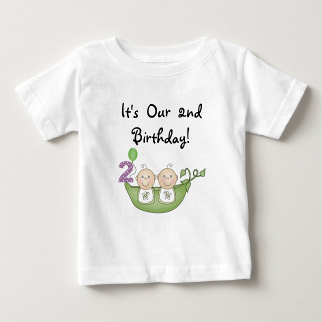 Twin Peas in a Pod 2nd Birthday T-shirts and Gifts (Front)